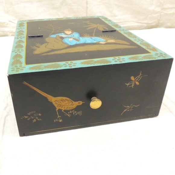 Vintage chinoiserie theme folding escritoire or writing box. - Picture 1 of 5